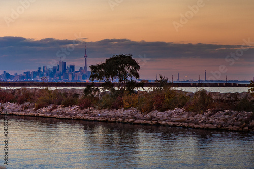 Toronto, CANADA - October 25, 2018: Promenade park, and Marina at sunset, Toronto, Canada