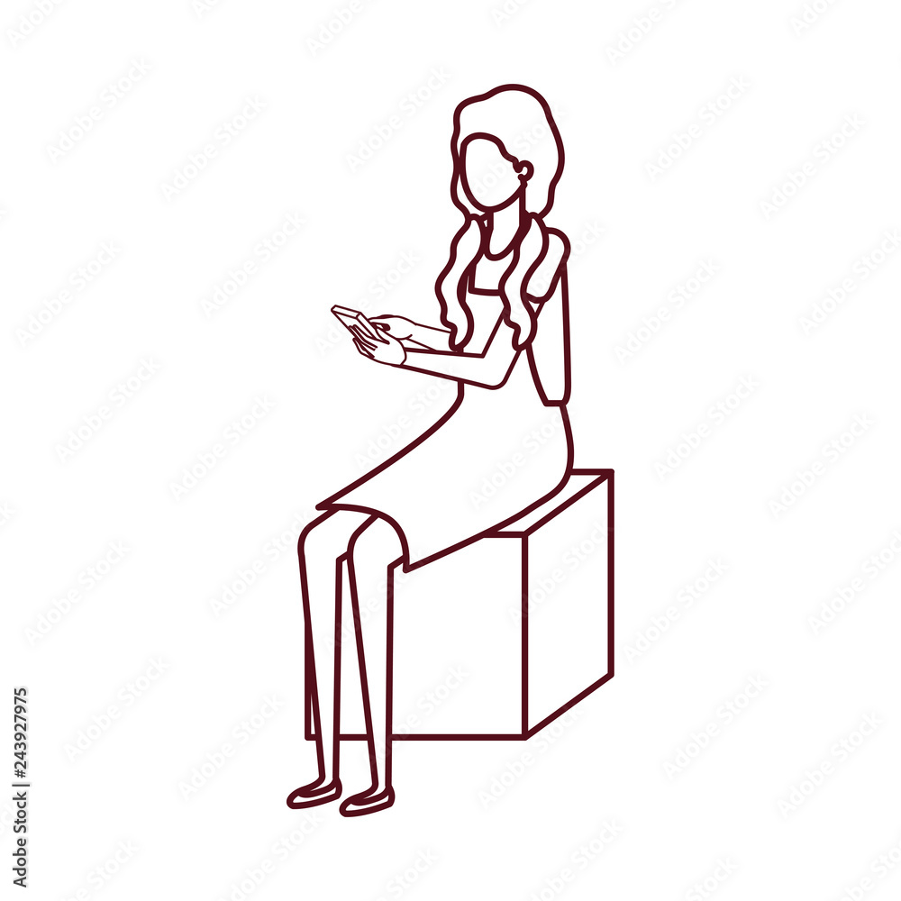 woman sitting with smartphone avatar character woman sitting with smartphone avatar character
