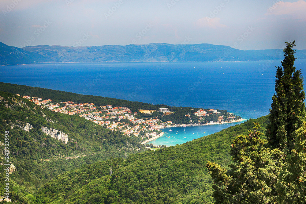 View from Labin to Rabac and Kvarner bay, Istria, Croatia.