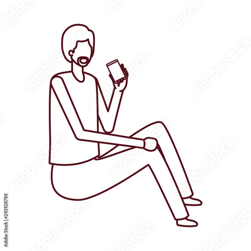 man sitting with smartphone avatar character