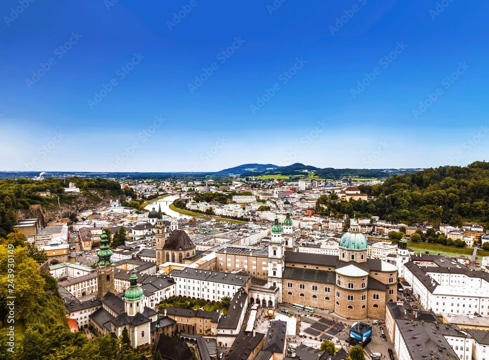 Top view of Salzburg and its attractions, Austria