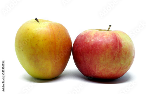 Obraz na płótnie Two fresh apples on a white background. w salonie