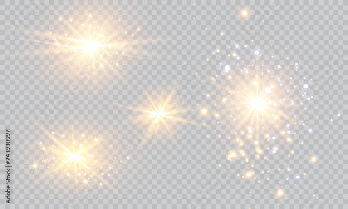 Vector illustration of abstract flare light rays. A set of stars, light and radiance, rays and brightness. Glow light effect. Vector illustration. Christmas flash Concept. © Iskanderova.an