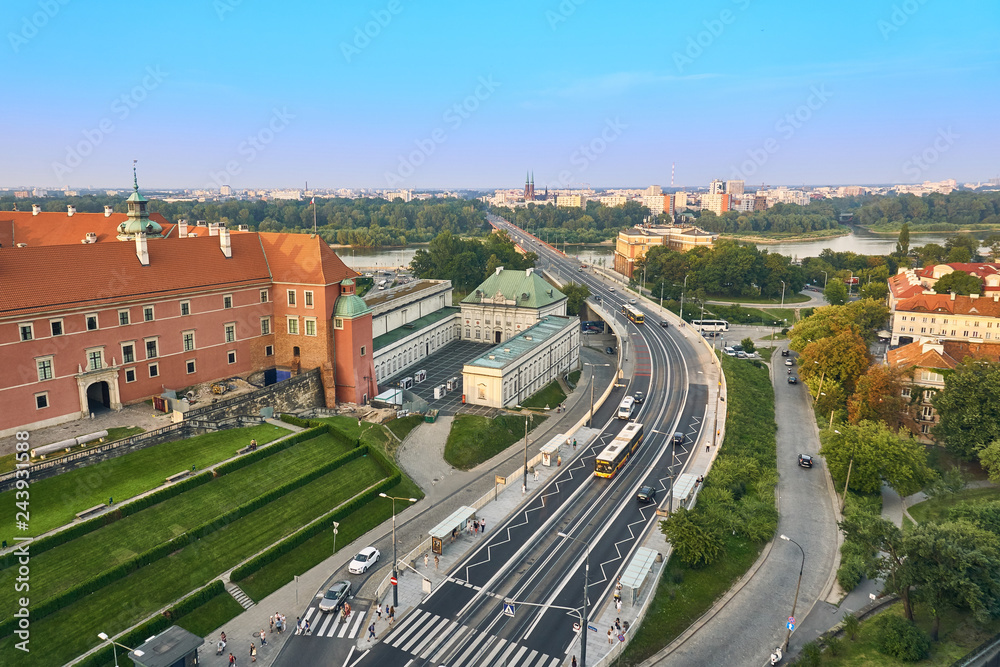 Warsaw, Poland - August 11, 2017: Beautiful panoramic view from old town of the route W-Z, Warsaw, Poland