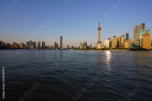 Day view of the modern Pudong skyline seen from the Bund in Shanghai  China