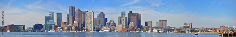 Boston Skyline and Custom House panorama from East Boston, Massachusetts, USA.