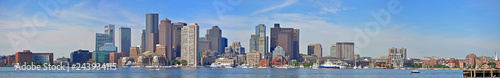 Boston Skyline and Custom House panorama from East Boston  Massachusetts  USA.