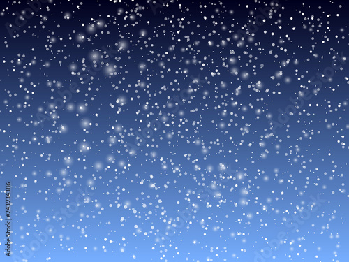 Falling snow background. Holiday landscape with snowfall. Vector illustration. Winter snowing sky. Eps 10.