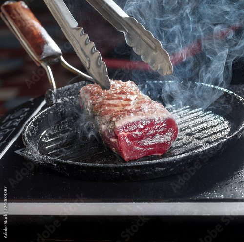 Steak cooked in a skillet