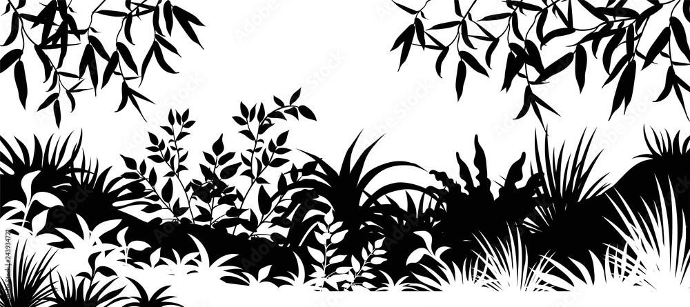 Background laser cutting plants forest. Silhouette leafs trees and grass. Vector illustration. Background laser cutting plants forest. Silhouette leafs trees and grass. Vector illustration.