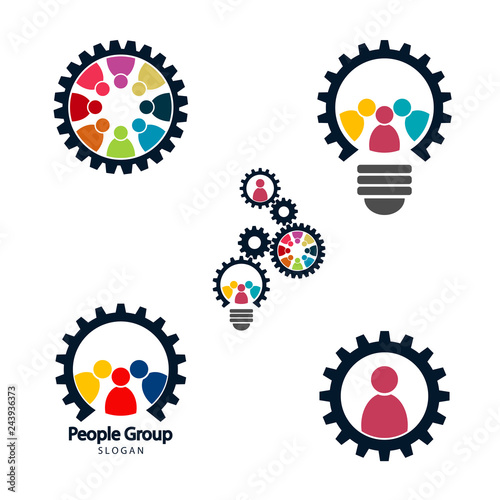 Gear teamwork meeting concept,Graphic group connecting,People Connection logo set,Team work in a circle holding hands,Business person meeting in the same power room,Vector icons