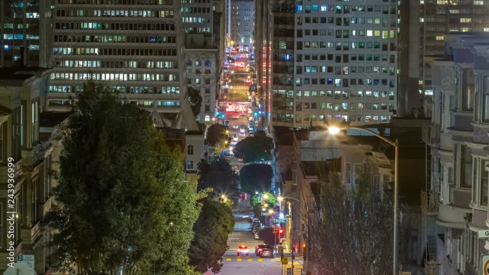 Timelapse of City Lights of Iconic Downhill in San Francisco -Zoom Out- Timelapse of City Lights of Iconic Downhill in San Francisco -Zoom Out-