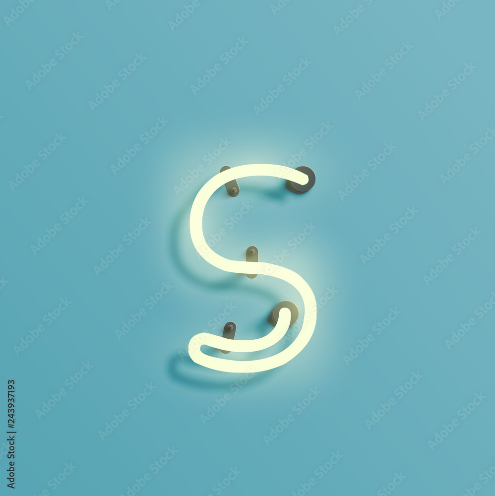 Fototapeta premium Realistic neon character from a fontset, vector