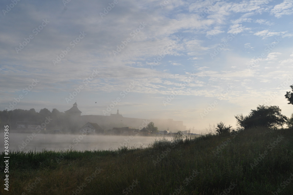 misty landscape with fog