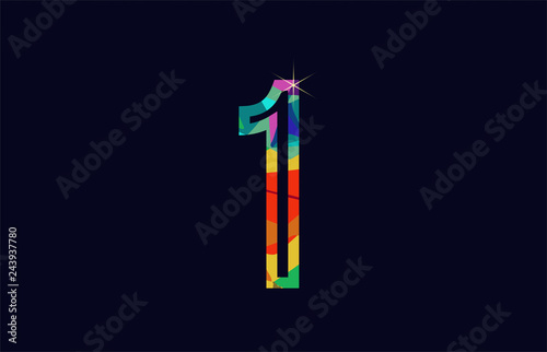 rainbow colored number 1 one logo company icon design