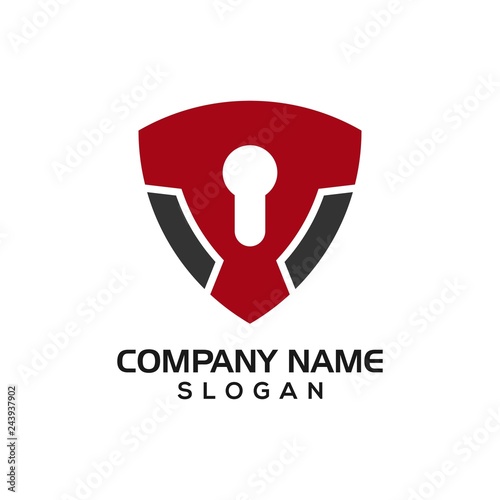 Modern shield with keyhole for security logo template or design resources