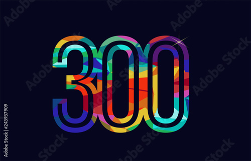 rainbow colored number 300 logo company icon design