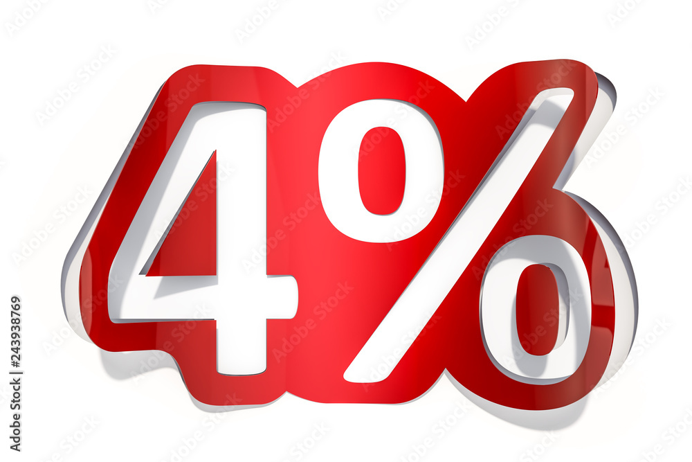 Discount concept, 4% inscription cut from paper, 3D rendering Discount concept, 4% inscription cut from paper, 3D rendering