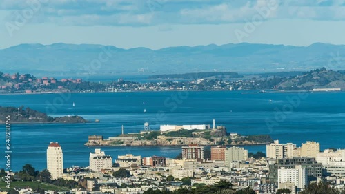 Timelapse of Alcatraz Island in San Francisco Bay in the Daytime -Zoom In-