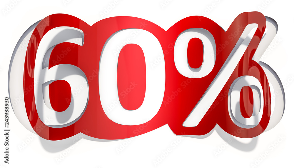 Discount concept, 60 % inscription cut from paper, 3D rendering Discount concept, 60 % inscription cut from paper, 3D rendering