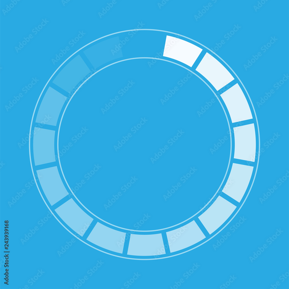 White round download sign isolated on blue background. Load icon. Data loading bar. Vector stock illustration