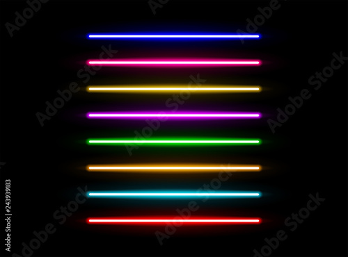 Realistic led neon tube light pack isolated on black background. Vector illustration