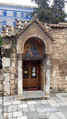 Kapnikarea church entrance in Plaka, Athens, Greece