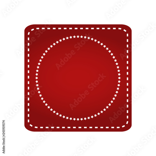 Embroidered red ribbon stamp isolated on white. Can be used for banner, award, sale, icon, logo, label etc. Vector illustration