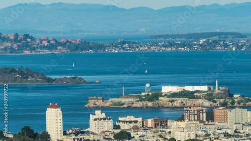 Timelapse of Alcatraz Island in San Francisco Bay in the Daytime -Pan Right-