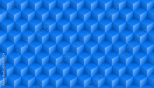 3D realistic blue square pattern. Medern cube texture. Geometric symmetry background. Vector illustration