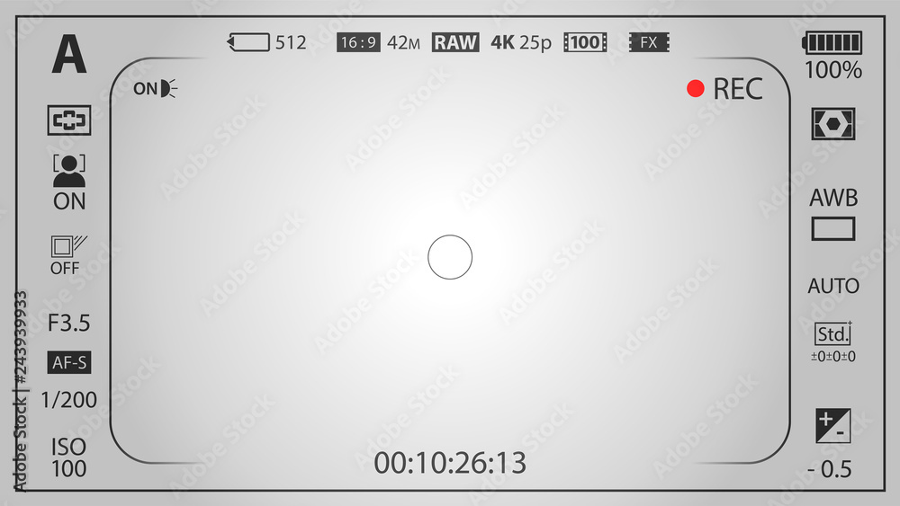 White modern digital camera focusing screen template with vignetting effect.  Viewfinder mirrorless, DSLR or cameraphone camera recording. Vector  illustration Stock Vector | Adobe Stock
