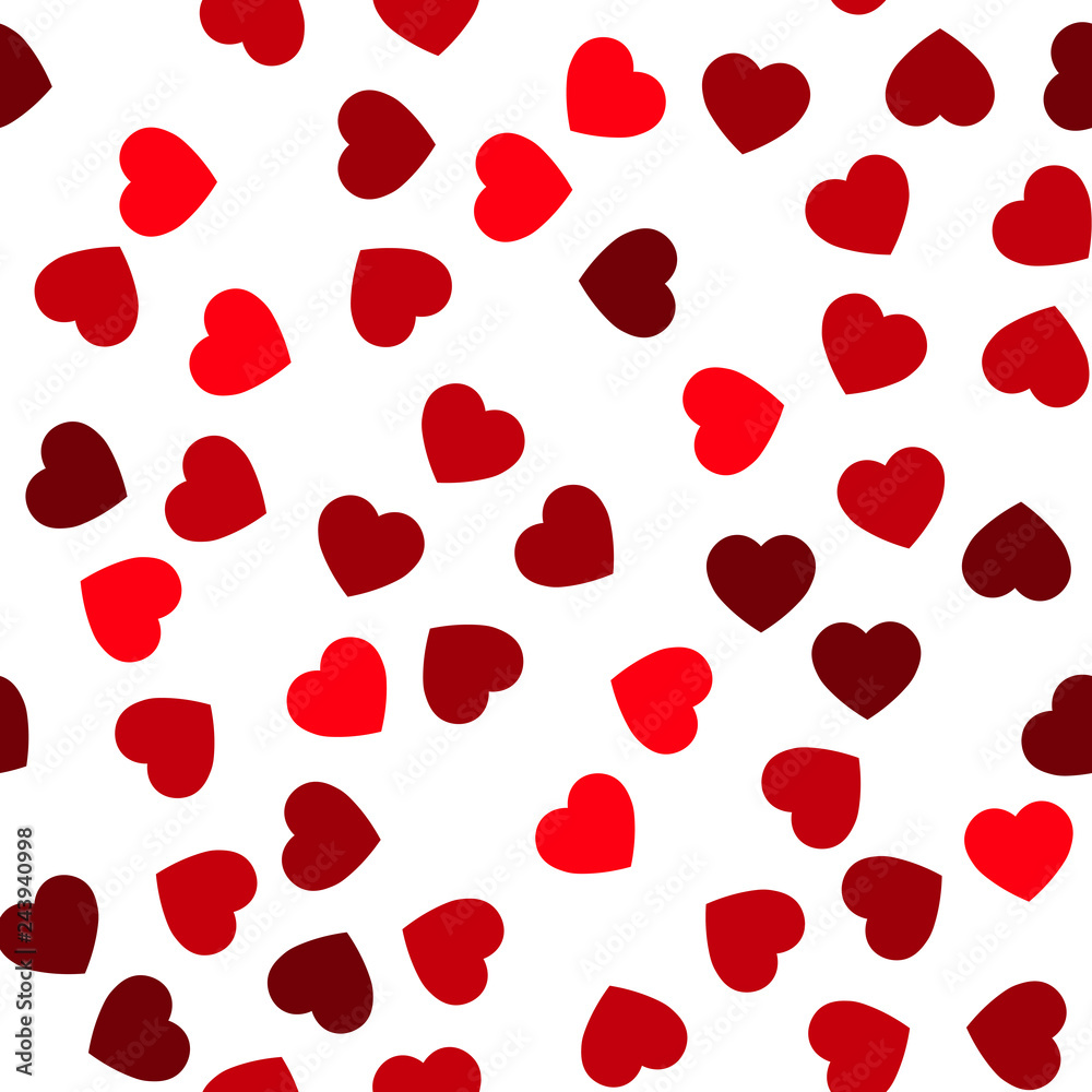 Red hearts seamless pattern. Random scattered hearts background. Love or Valentine theme. Vector illustration.