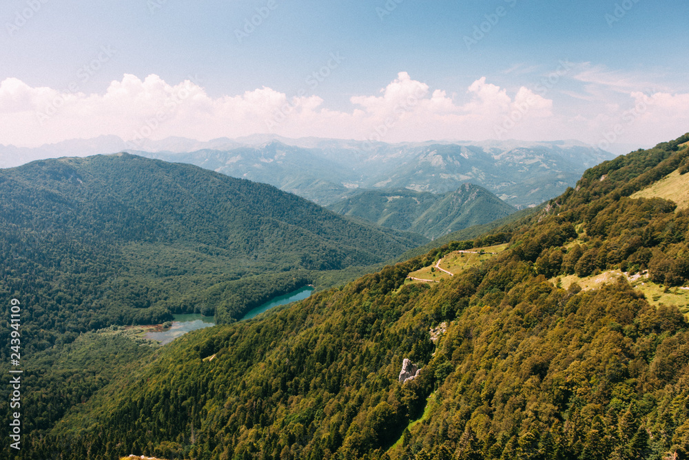 National Park Biogradska Gora, Montenegro. view of the mountain range, lake and hiking trail