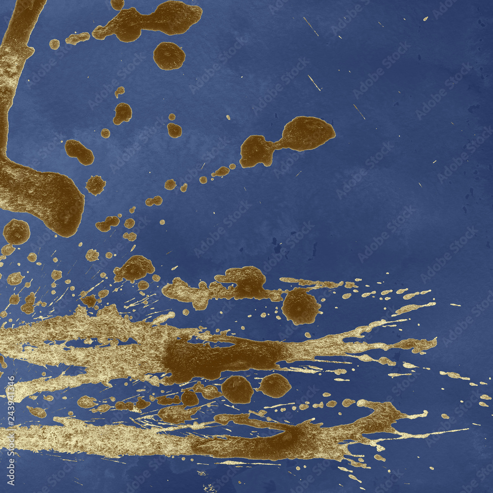 Luxury gold and white metal paint splatter effect on watercolor paper