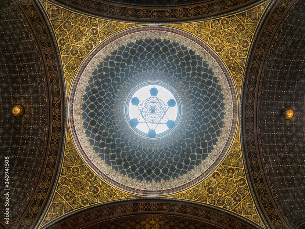 The dome of  the Spanish Synagogue and the Star of David. The Spanish Synagogue is the newest synagogue in the area of the so-called Jewish Town.