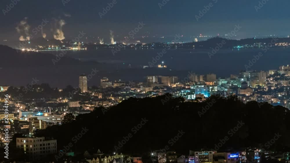 Timelapse Overview of Alcatraz Island in San Francisco Bay at Night -Long Shot- Timelapse Overview of Alcatraz Island in San Francisco Bay at Night -Long Shot-