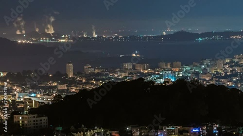Timelapse Overview of Alcatraz Island in San Francisco Bay at Night -Long Shot-
