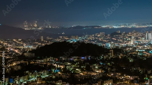 Timelapse Overview of Alcatraz Island in San Francisco Bay at Night