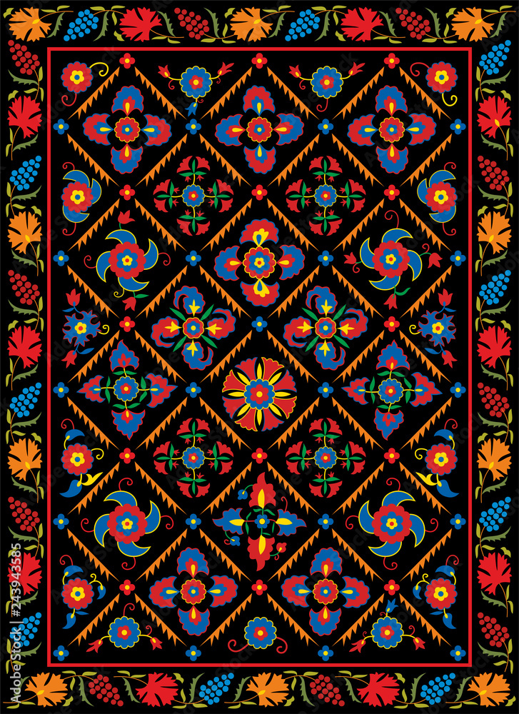 Suzani textile. Uzbek manual oriental embroidery. National ornament of the countries of Central Asia. Vectors background. EPS format.