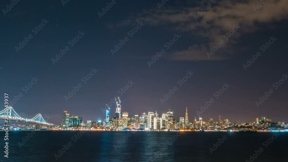 Timelapse of San Francisco Waterfront City Lights at Night -Zoom Out- Timelapse of San Francisco Waterfront City Lights at Night -Zoom Out-