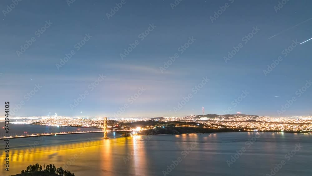 Timelapse of starry sky over San Francisco Golden Gate Bridge -Pan Left- Timelapse of starry sky over San Francisco Golden Gate Bridge -Pan Left-