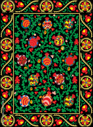 Suzani textile. Uzbek manual oriental embroidery. National ornament of the countries of Central Asia. Vectors background. EPS format.