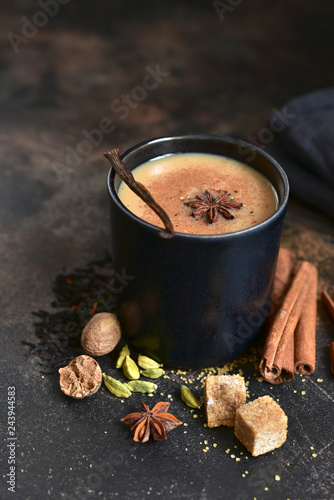 Traditional indian spicy tea masala with milk.