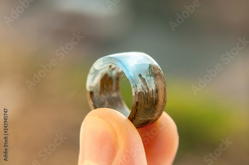 wooden ring with handmade epoxy resin