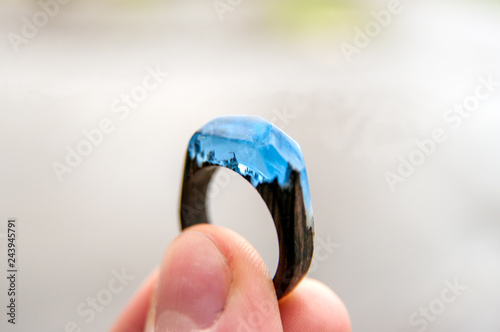 wooden ring with handmade epoxy resin