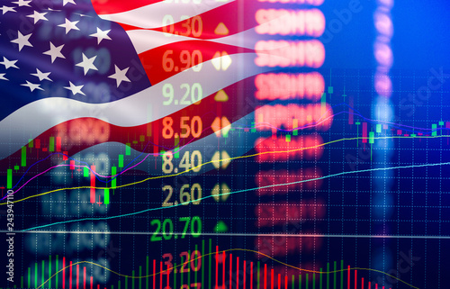USA. America stock market exchange / New york stock market analysis forex indicator of changes graph photo