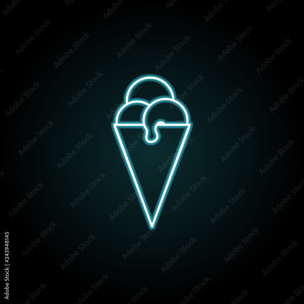Ice cream cone with one scoop icon in neon style. Simple thin line ...