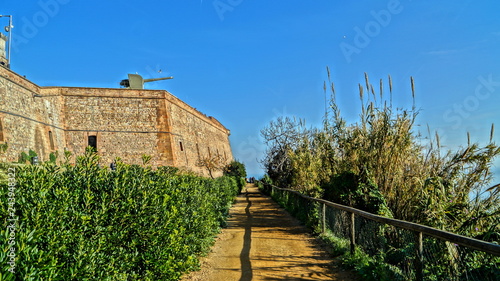 Beautiful walk and good rest at the walls of the Montjuic fortress in Barcelona, ​​Spain
