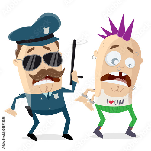 funny cartoon cop arresting a criminal