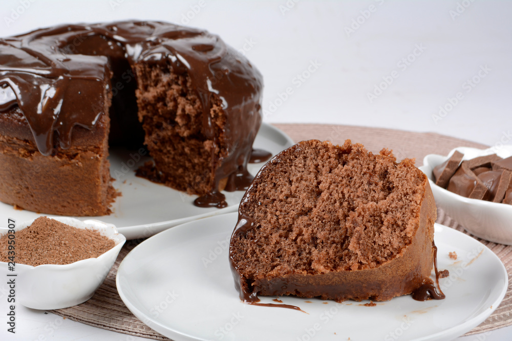 Chocolate cake with white background Chocolate cake with white background